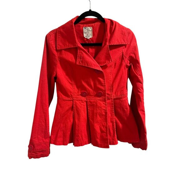 ✌️ 2/$40 ✌️ Tulle Womens Red Double Breasted Peplum Jacket Size M - Picture 1 of 6